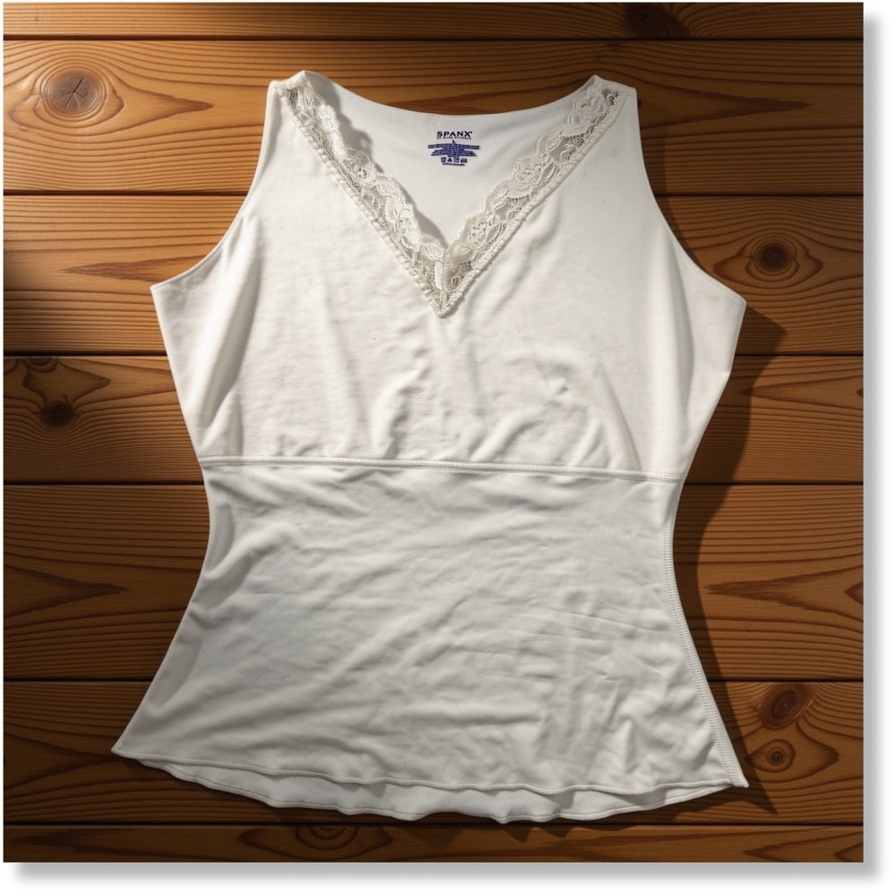 Spanx Camisole Lace Trim V-Neck Smoothing Shapewear Tank Women Ivory Large L